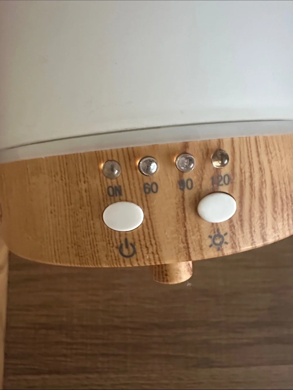 White Ultrasonic Aroma Diffuser with Wood-Effect Base w/ 3 5ml essential oils
